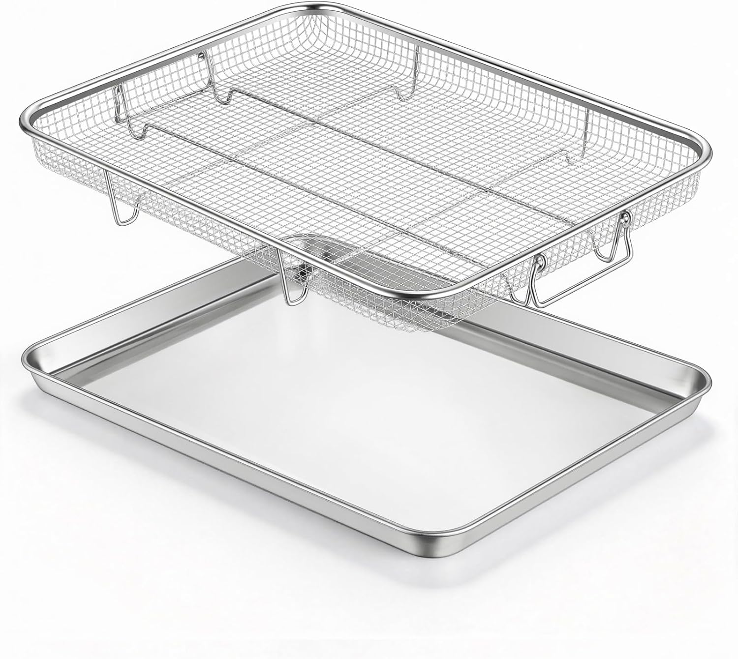 E-far Air Fryer Basket for Oven, Large 16” x 12” Stainless Steel Air Fryer Pan and Crisper Tray, Air Fryer Rack with Baking Pan for Crisper Foods Frying Healthy Cooking, Dishwasher Safe