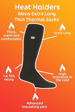 HEAT HOLDERS Lite - Mens Knee High Thin Winter Thermal Socks for Cold Weather