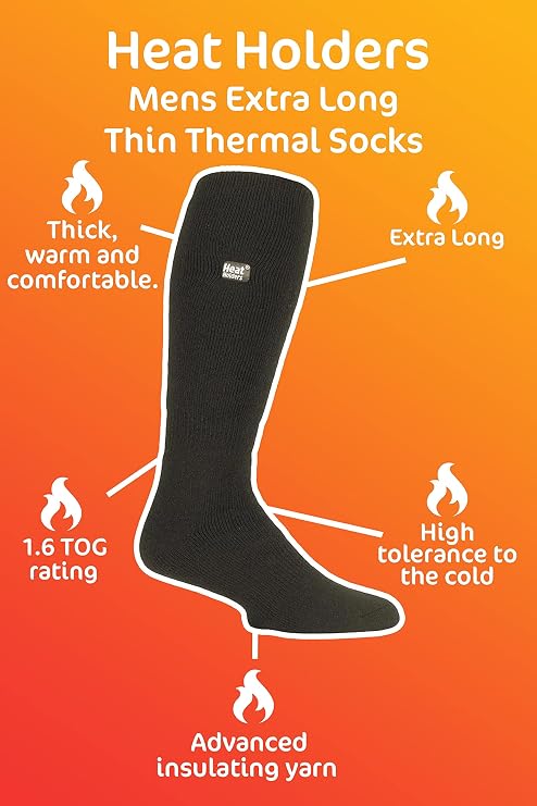HEAT HOLDERS Lite - Mens Knee High Thin Winter Thermal Socks for Cold Weather