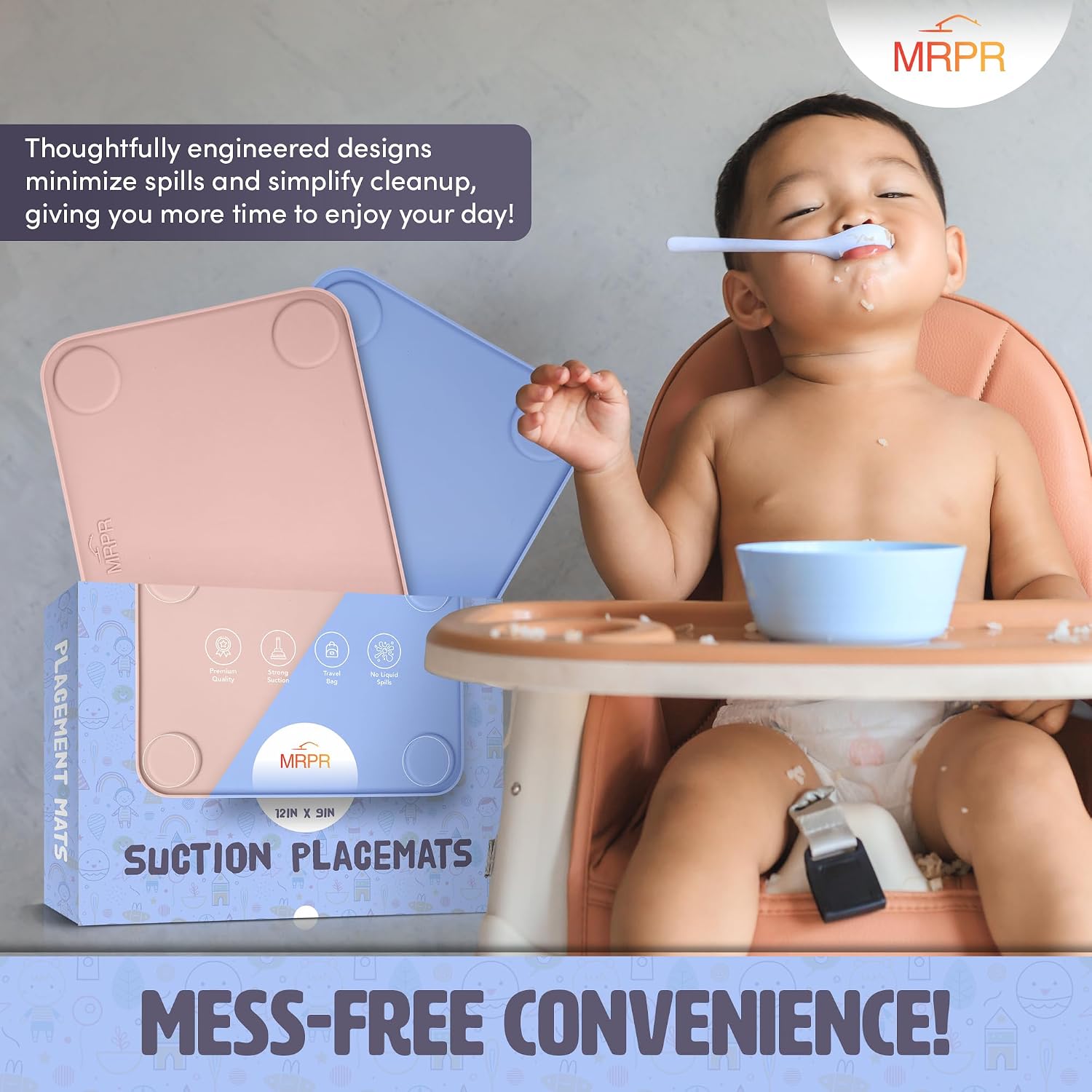 MRPR Silicone Suction Placemats for Toddlers – BPA-Free, Non-Slip, Dishwasher-Safe – Raised Edges, Travel Bags, Heat-Resistant – Mess-Free Mealtime for Home & On-The-Go