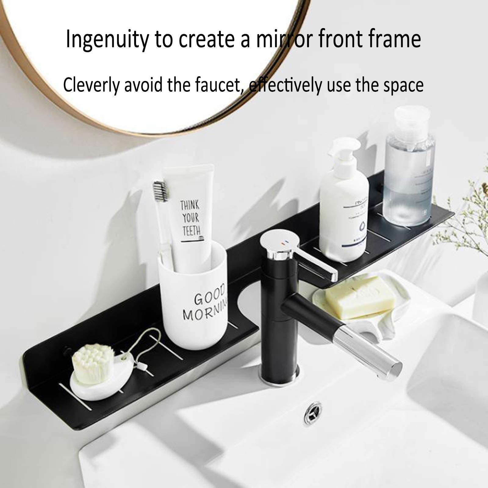 Estante de Vidrio para baño Estantes de baño Grifo Estante de Maquillaje montado en la Pared Estante de Almacenamiento de baño Muebles de baño (Color: Blanco Tamaño: 50 cm)