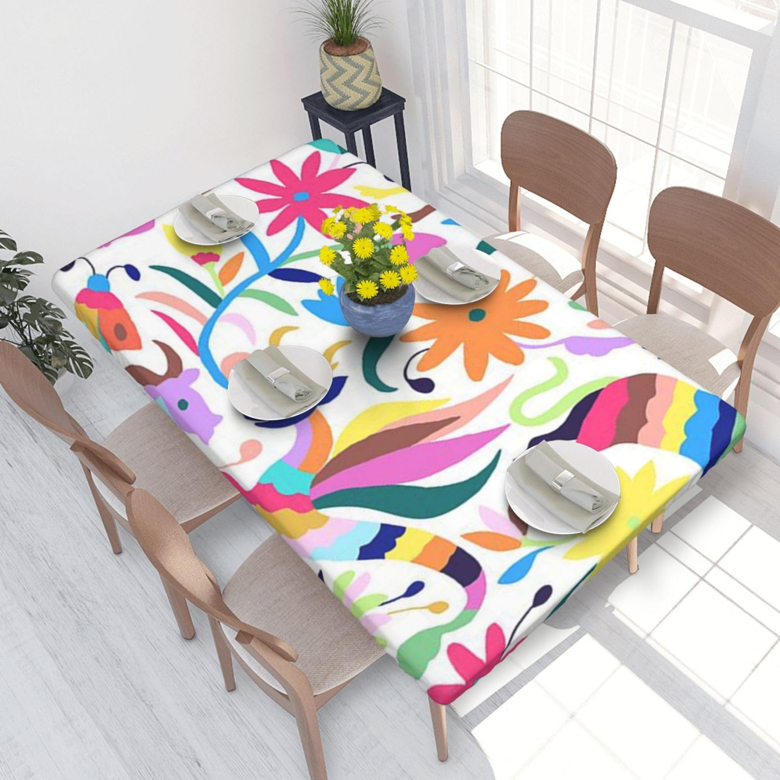 BNVSADC Mexican Otomi Animals Printed 4FT Tablecloth 122x76 CM Polyester Kitchen Water Resistant Table Cloth Dining Table Decoration Table Covers