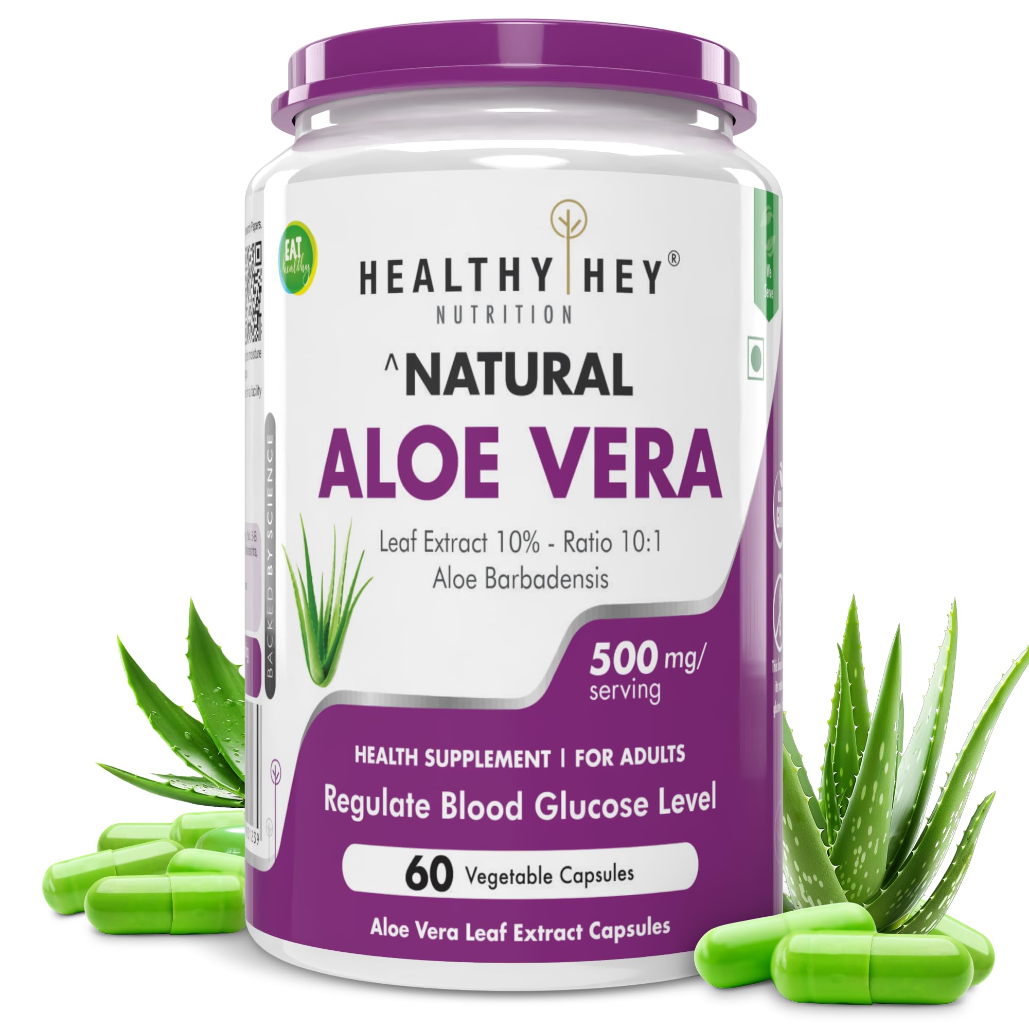 HealthyHey Nutrition Aloe Vera Extract - Natural 60 Veg Capsules