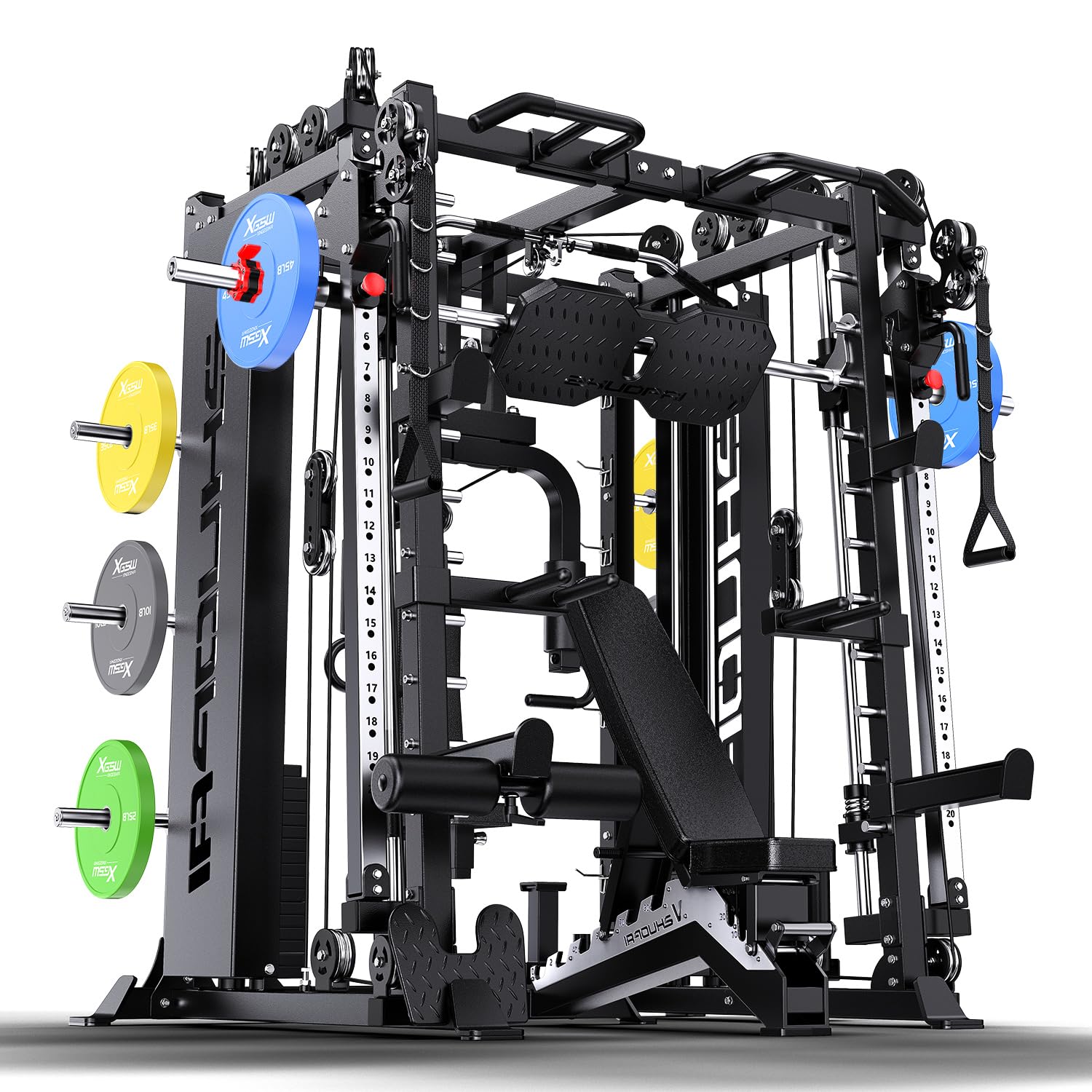 XGSW Smith Machine with Weight Stack, Multi-Function Squat Rack Power Cage with Cable Crossover System, for Home Gym