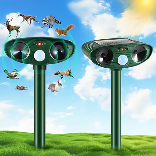 Repelente solar de animales mejorado 2024 Repelente ultrasónico de plagas para exteriores con sensor de movimiento, luz intermitente, repelente de