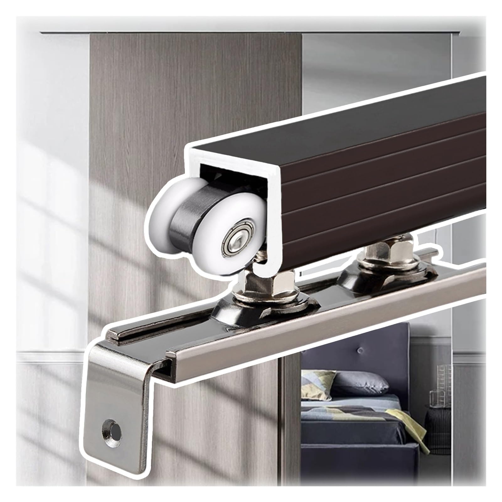 AMUFJJ Bypass Barn Door Hardware Kits Single Track Sliding Door Rail