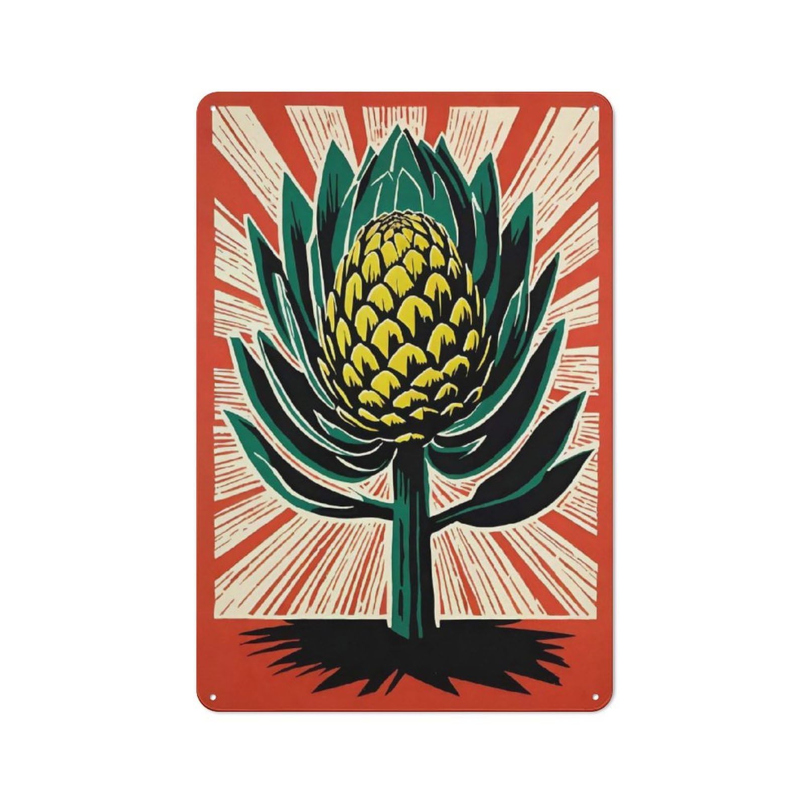 Junmoney Style-7 Retro Metal Wall Sign 30X20cm Featuring Vintage Artichoke Linocut For Garage Wall, For Garage, Workshop And Man Cave Decoration