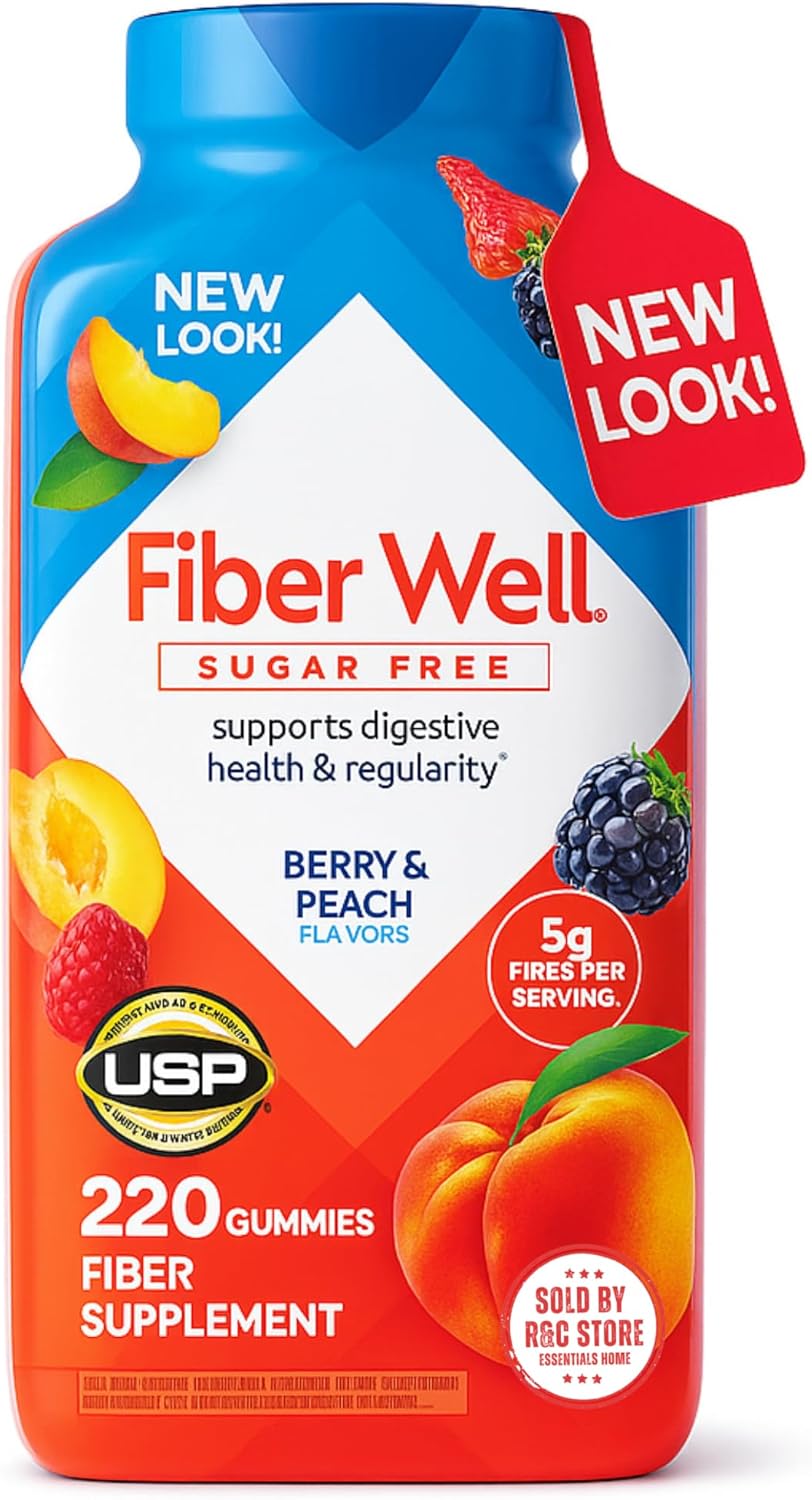 Vita Fiber Well Gummies Sugar Free | Berry & Peach Flavors (220 Count) Daily Fiber Supplement with Prebiotic Support | Adult Gummy Vitamins for Digestive Health & Regularity - by R&C Store