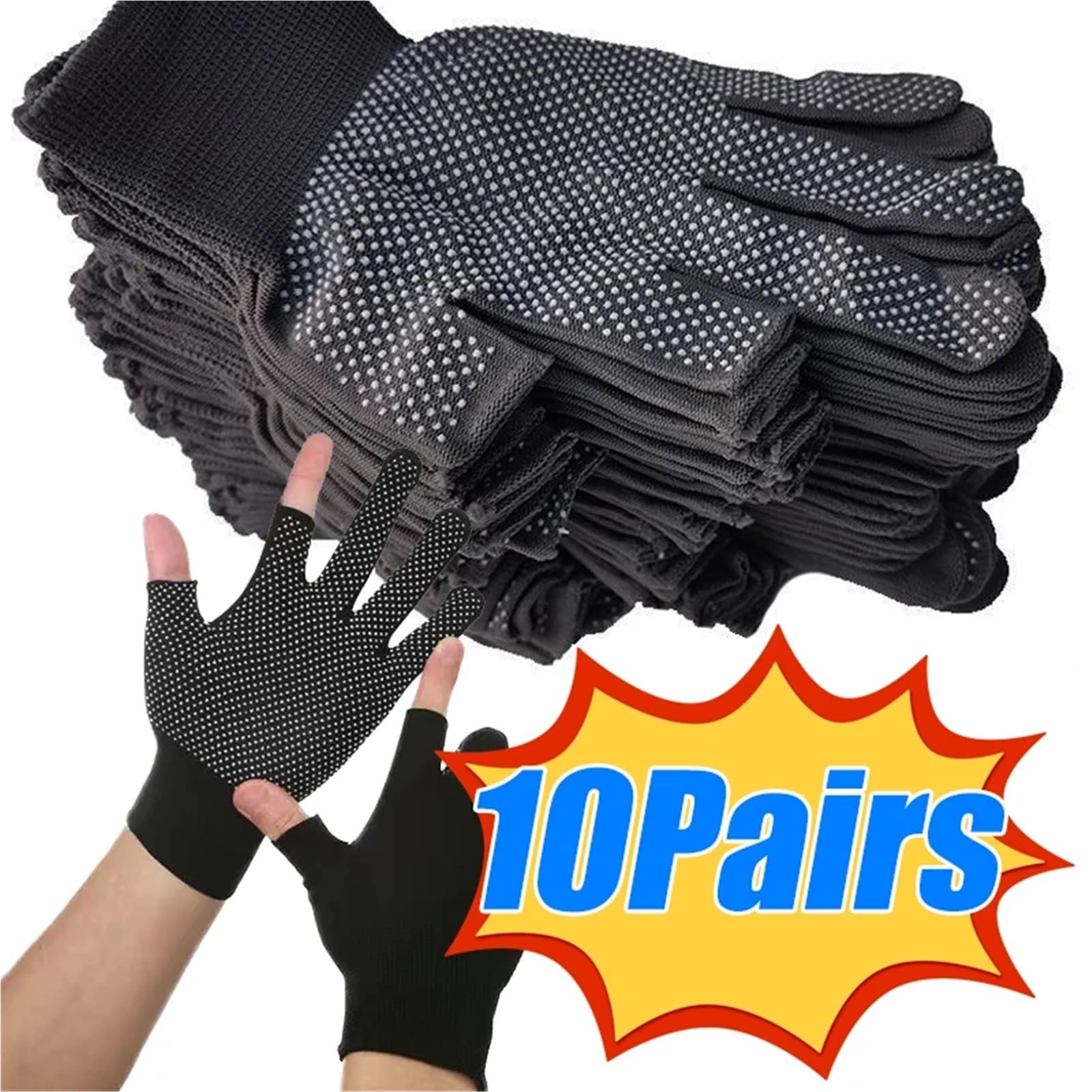 Guantes De Nailon 1/5/10 pares de guantes ciclismo antideslizantes pantalla táctil medio dedo Nylon verano al aire libre Fitness transpirable motocicleta(Black B 10Pairs)