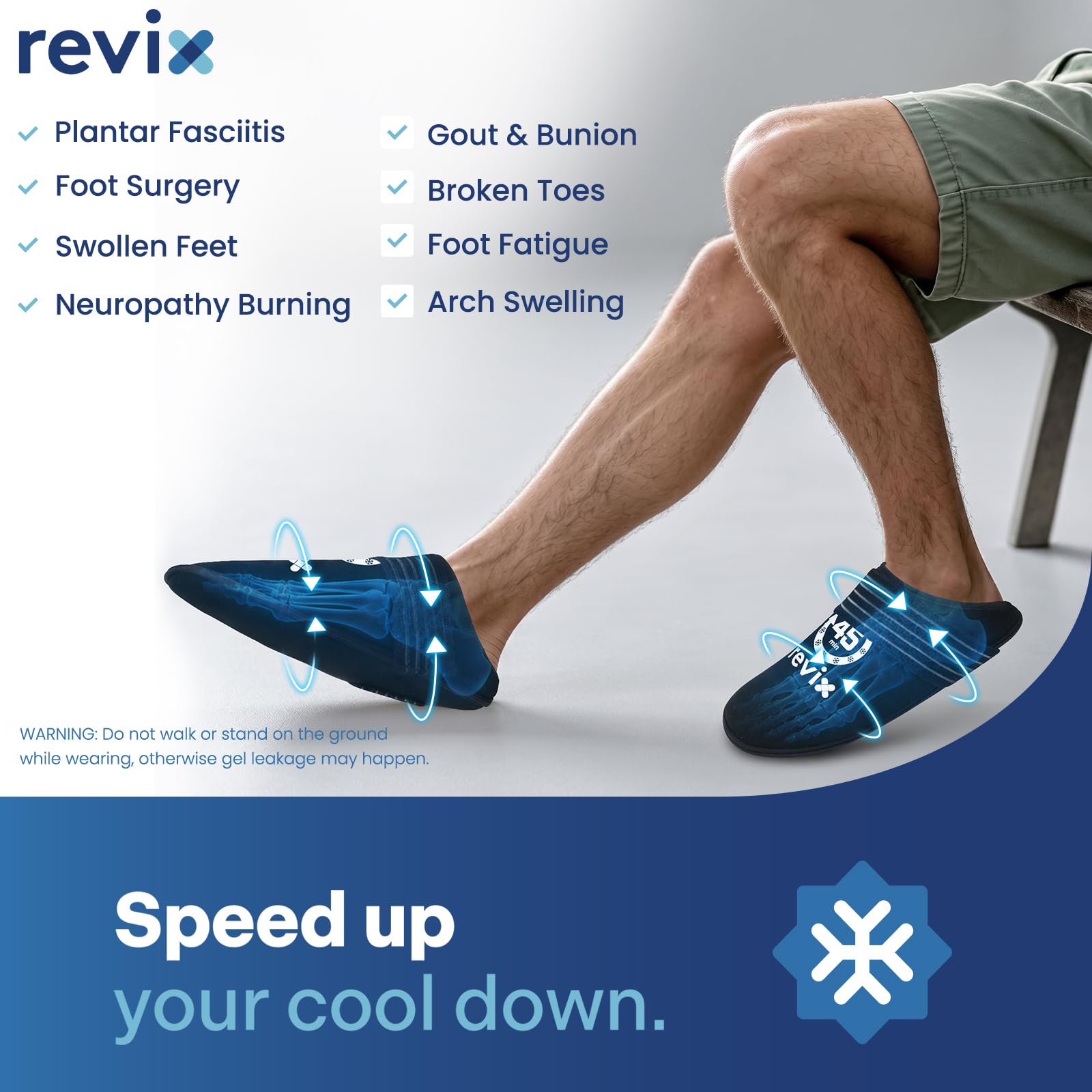 REVIX Chaussons glace pied 45 min, gel Ice Grid réutilisable, XL