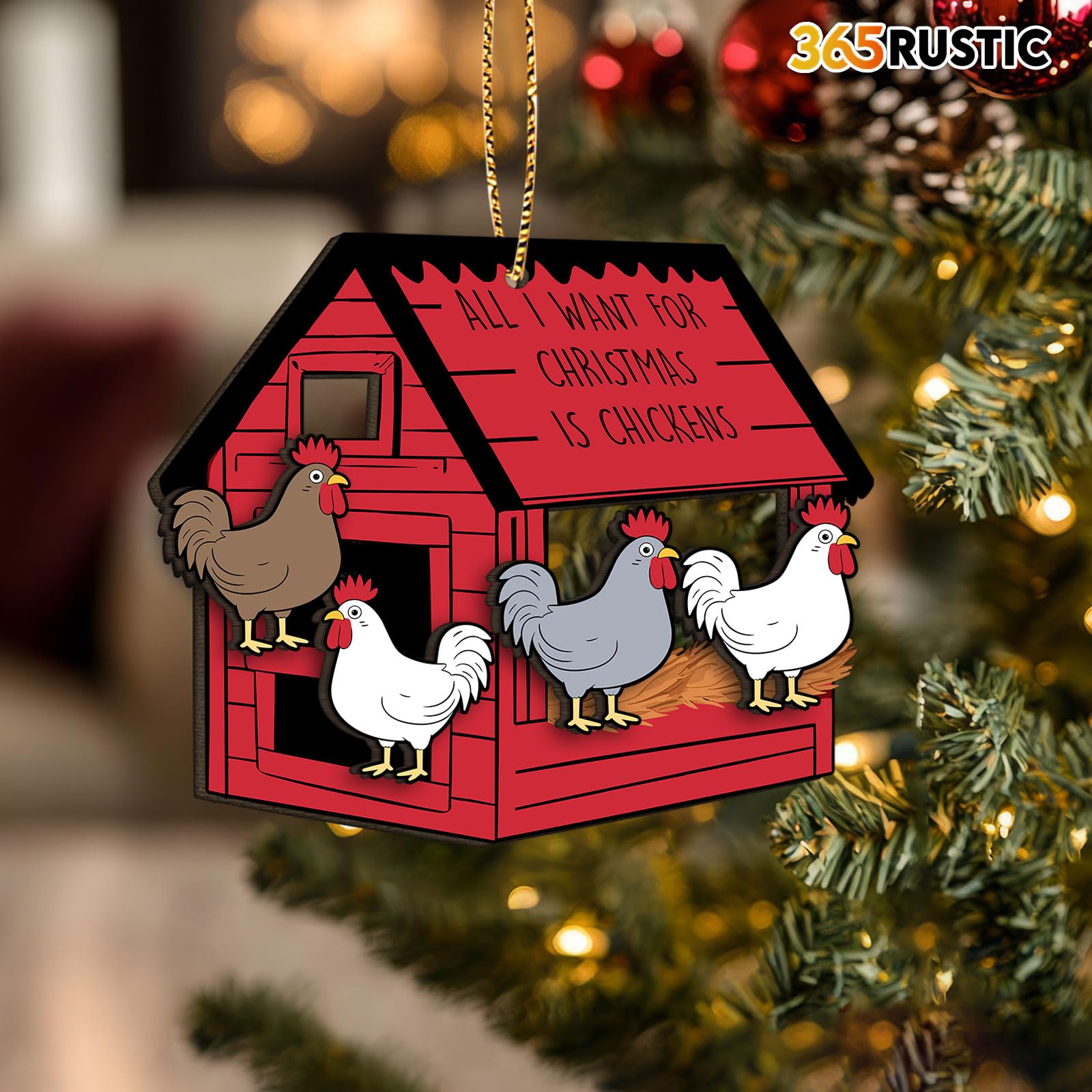 Wooden Chicken Ornament - Christmas Tree Decor -7