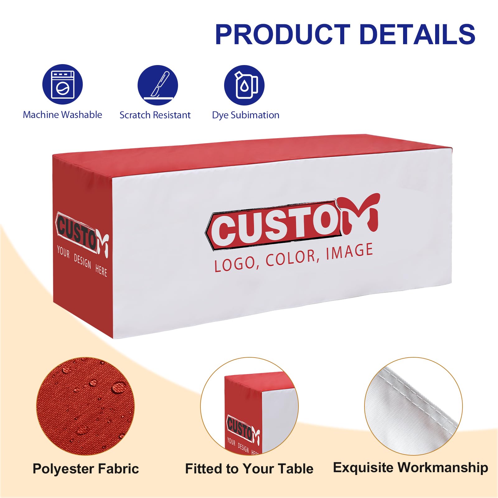 EAGLE PEAK Fitted Table Cloth Cover with Your Logo and Design, Personalized Tablecloth for Tradeshow and Marketing, 8ft