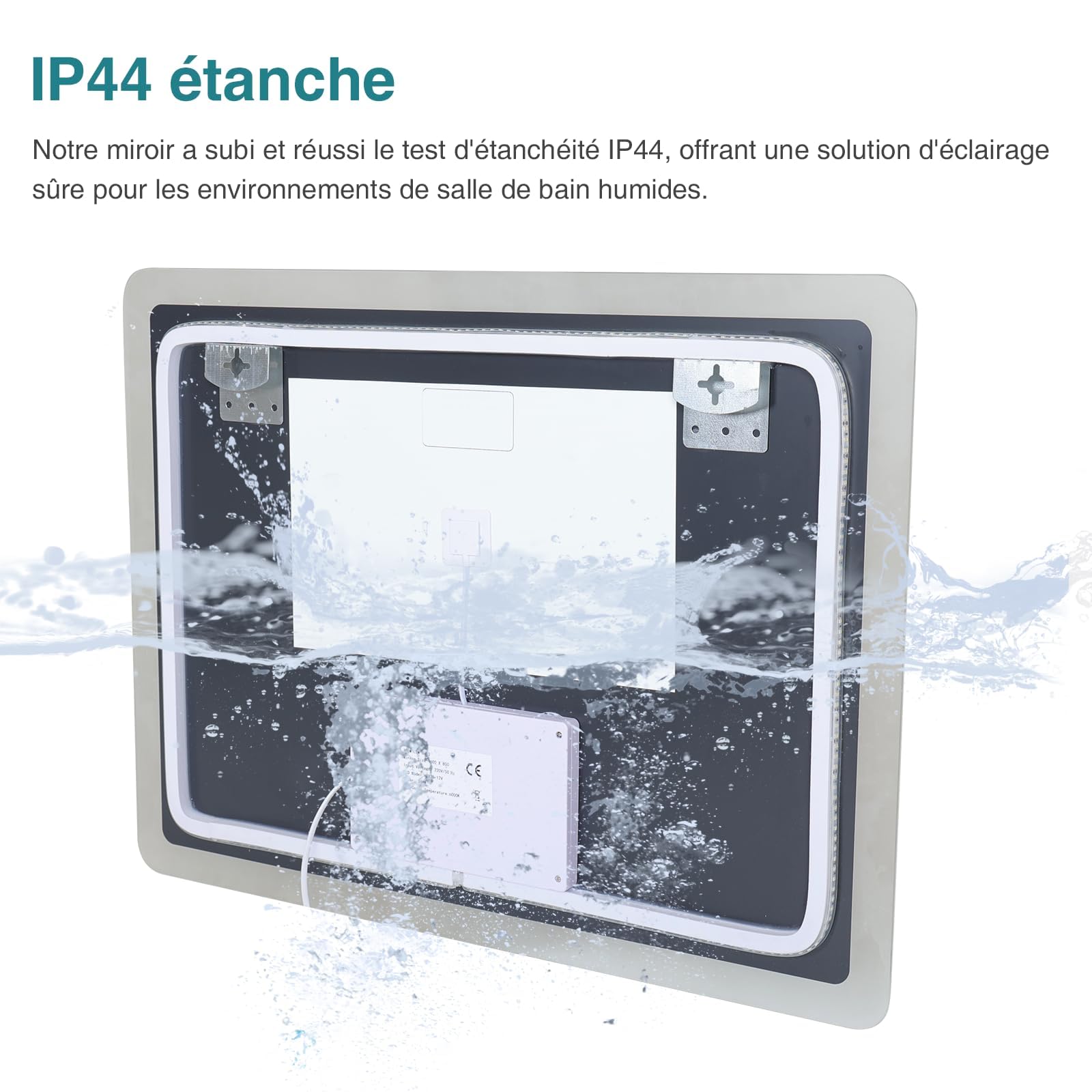 YOURLITE Miroir Salle de Bain LED 80x60 cm Dimmable 3 Couleurs Antibuée Affichage Horloge Température IP44 Blanc