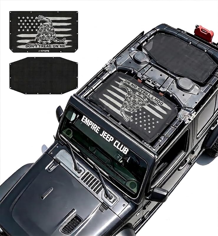 Tela de proteção solar Xprite com estampa Gadsden Flag para Jeep Wrangler JL 4XE 2018–2023 – 2 peças