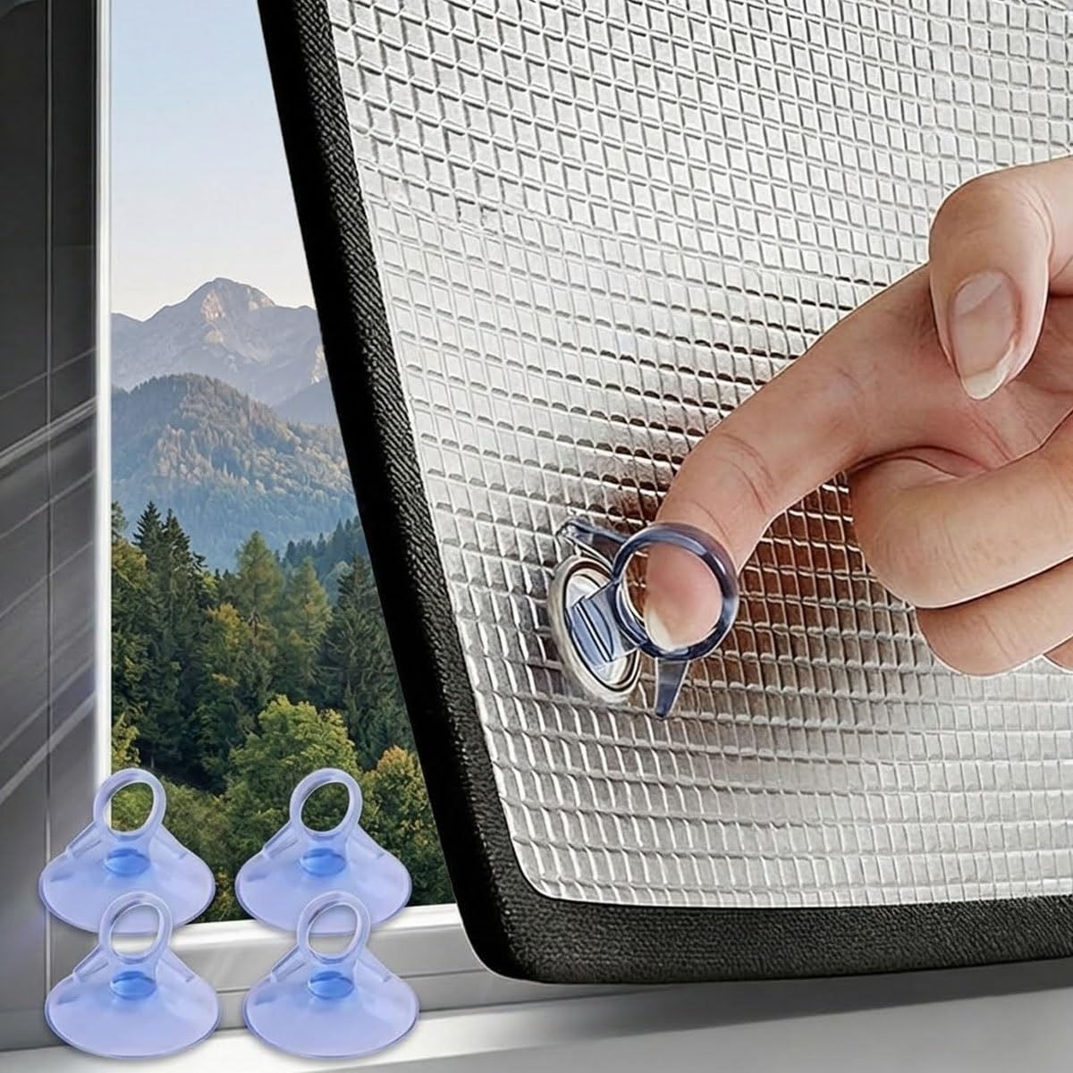 Aluminum Foil Window Insulation Film, Thermal Reflective Blackout Window Film, 9mm Thermal Heat Blocking Window Shield with Suction Cups for Home, Conservatory, Roof, Car