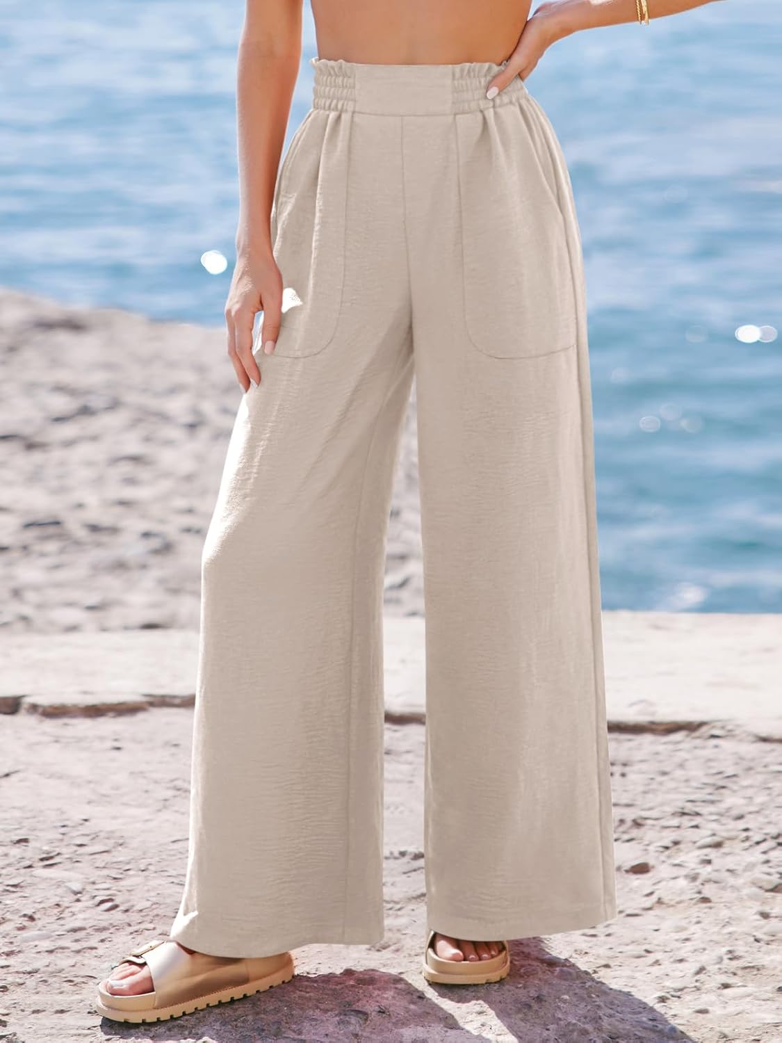 NIMIN Women Wide Leg Palazzo Pants High Waisted Casual Lounge Pants 2026 Summer Beach Vacation Outfits with Pockets - Image 2