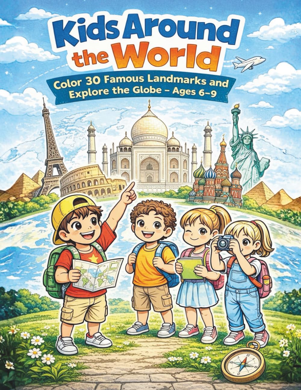 Kids Around the World: Color 30 Famous Landmarks and Explore the Globe – For Kids Ages 6–9