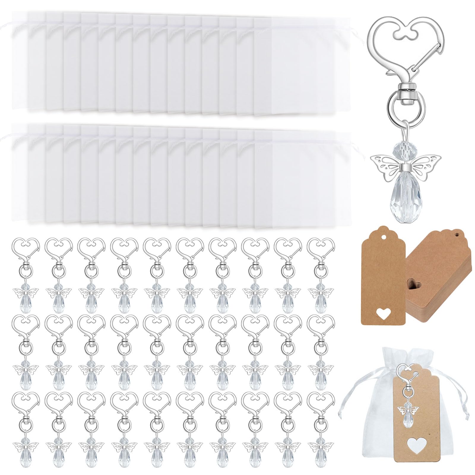 Sayudar 30 Sets Guardian Angel Gifts - 30 Thank You Keyrings Bulk with 30 Tags and 30 Organza Bags for Wedding, Baby Shower,Christening, DIY Decorations and Party Favors for Adults