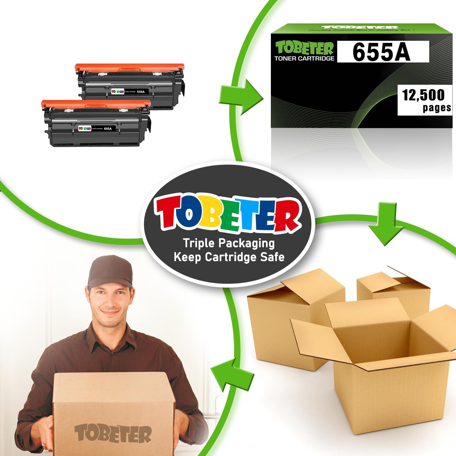 ToBeter 2PK 655A CF450A Toner Black Compatible for HP Color Enterprise M652 M653 M681 M682 M652dn M653dn M681dh M682z Toner Black (12.5K Pages), 2-Pack for HP 655A CF450A Toner High Yield Cartridge