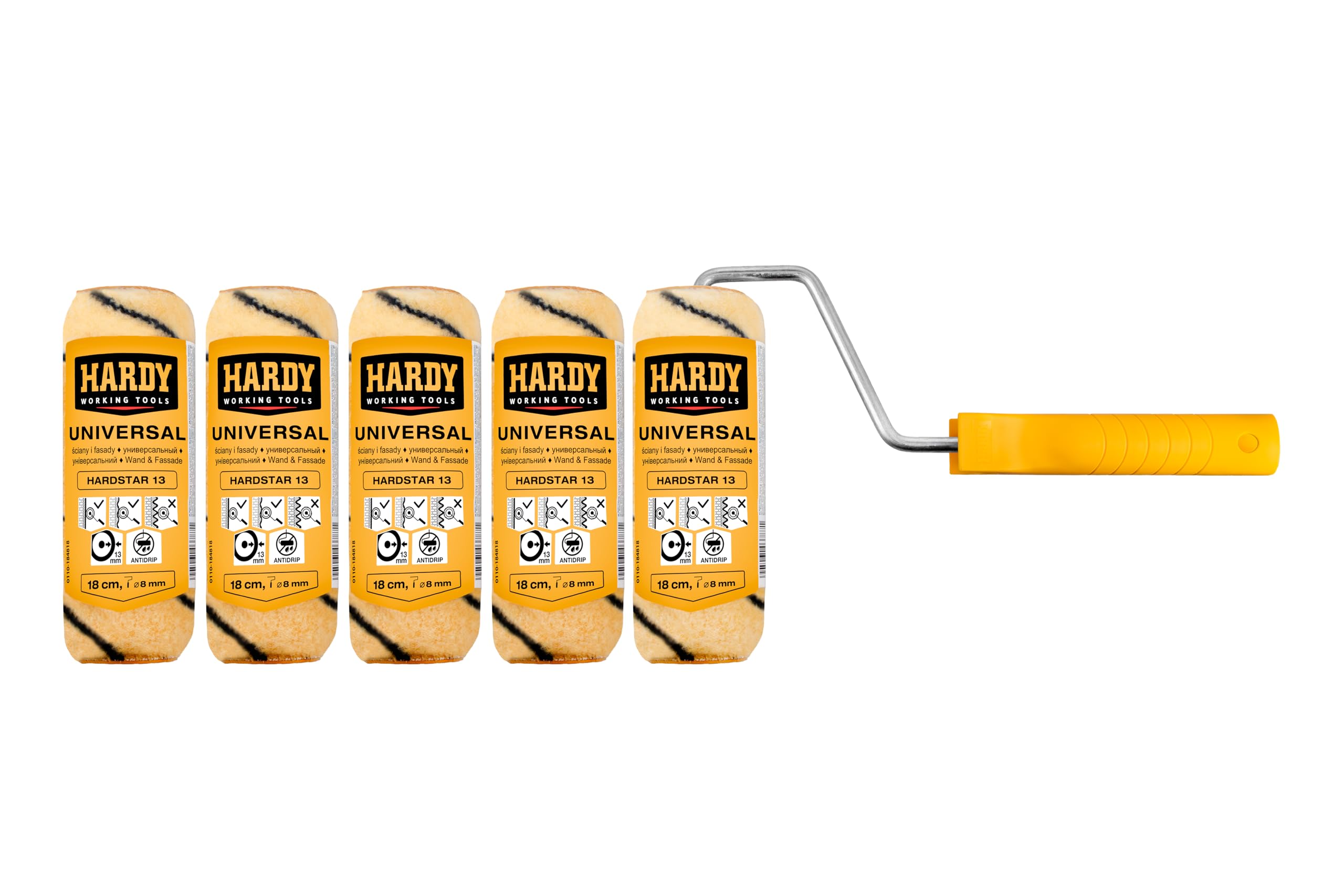 Hardy Working Tools Kit Peinture 6 Pièces : 5 Manchons 18 cm Larges + Monture, Poils Polyester Hardstar 13 mm Ø48 mm, DuoSystem Glisse fluide, Pour Murs et Plafonds – Finition Lisse