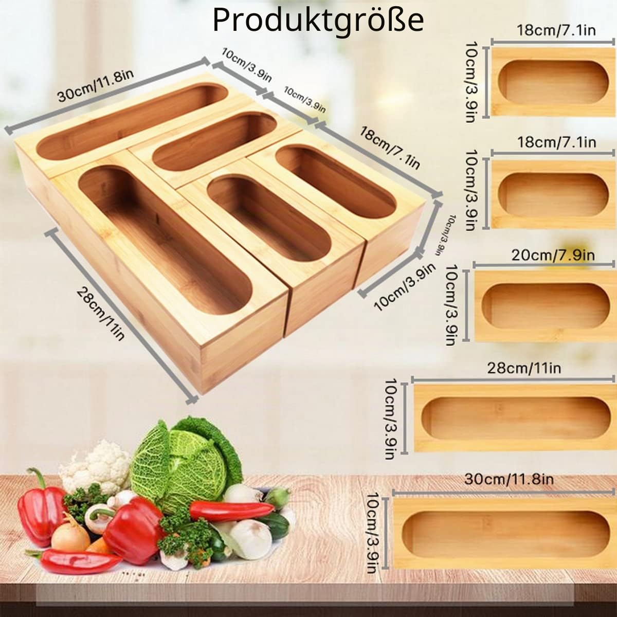 Generic 5 Stück Naturbambus Lebensmittel-Organizer, Braun, CADDY, Wandmontage, Organizer, Küchenschublade, Lebensmittelaufbewahrung, Snacks, Süßigkeiten, Verschiedene Größen