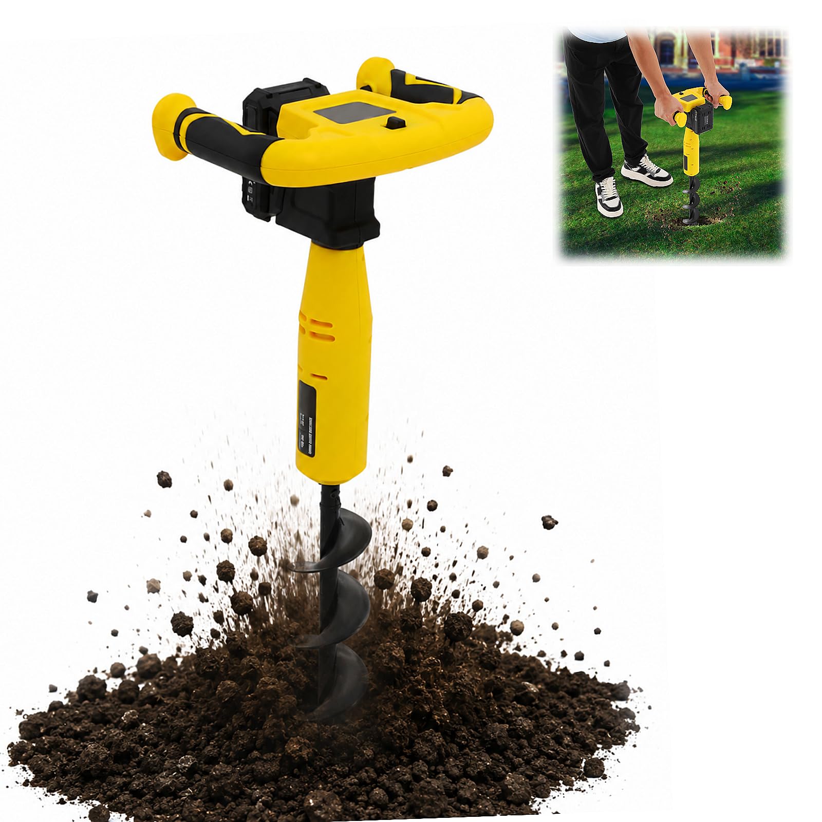 Professional Erdbohrer Akku Erdlochbohrer mit 80mm Bohraufsatz 350W Handheld Gartenbohrer Elektrischer Erdlochbohrer Upgrade Erdbohrer 550 RPM Pfahlbohrer für Lehmboden, Sandboden