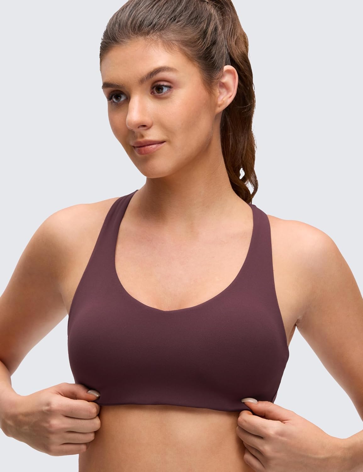 CRZ YOGA Butterluxe Multi-Strap Cross Back Sports Bras for Women - V Neck Padded Strappy Wireless Yoga Top