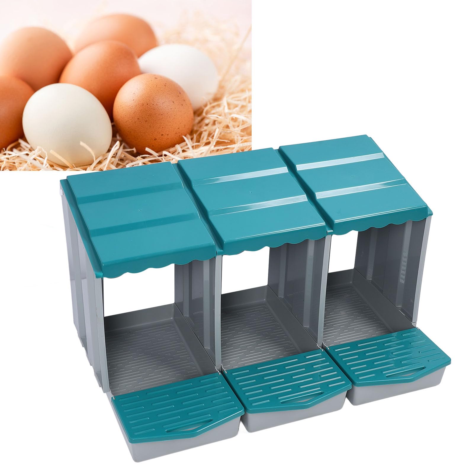 Socobeta Caja Nido para Pollos, Duradera, Cómoda, Espaciosa, Fácil de Limpiar para Aves de Corral, Patos, Gallinas, Material PP (3 cavidades)