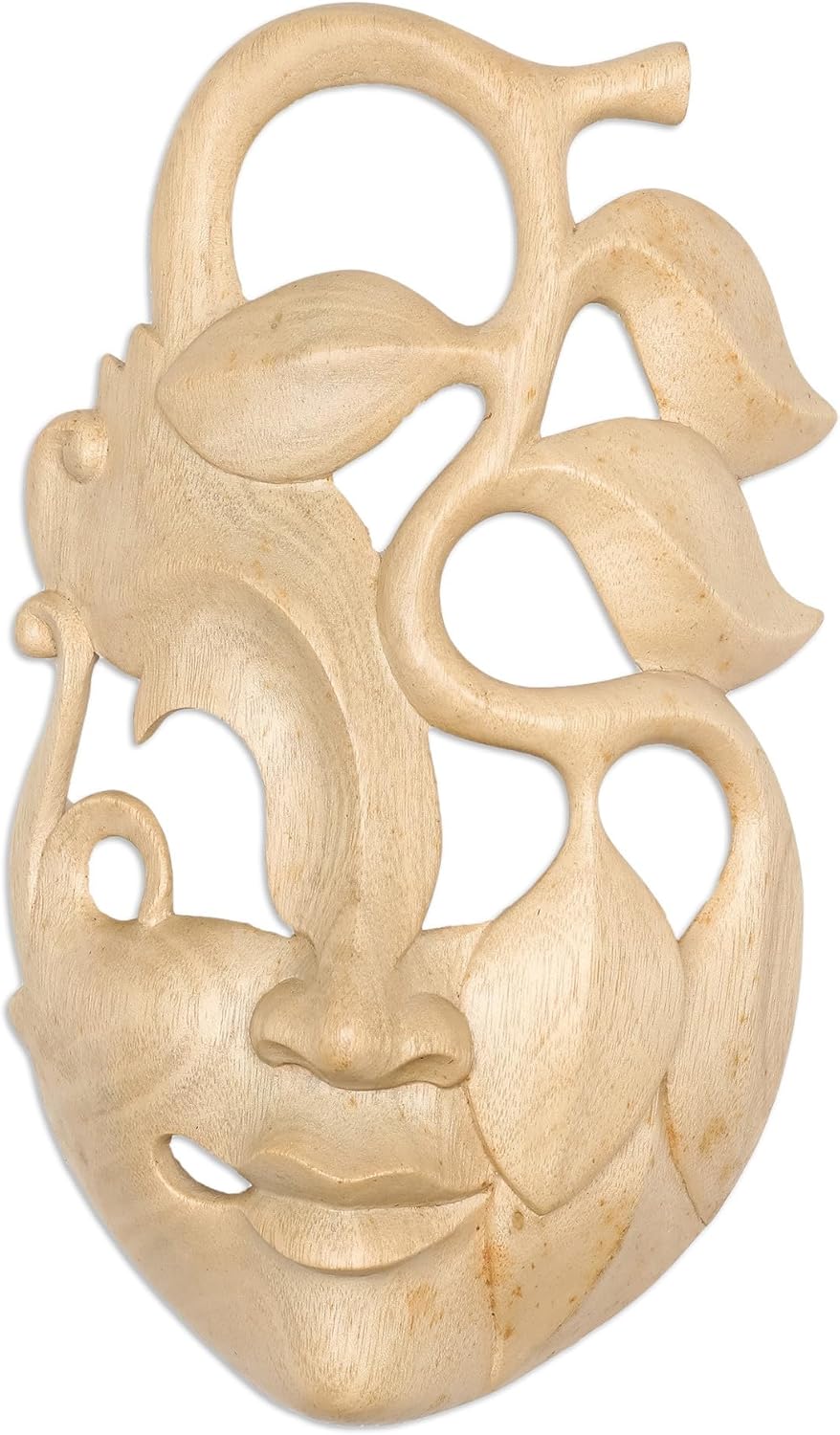 NOVICA Decorative Leaf and Tree Hibiscus Wood Mask, Beige 'Surreal Beauty'