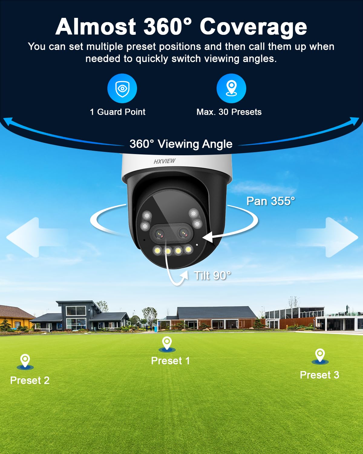 Telecamera di sicurezza PTZ 4K per esterni con zoom ibrido rapido 10X, panoramica a 355° e inclinazione di 90°, vera fotocamera WiFi a doppia lente da 8 MP con tracciamento automatico