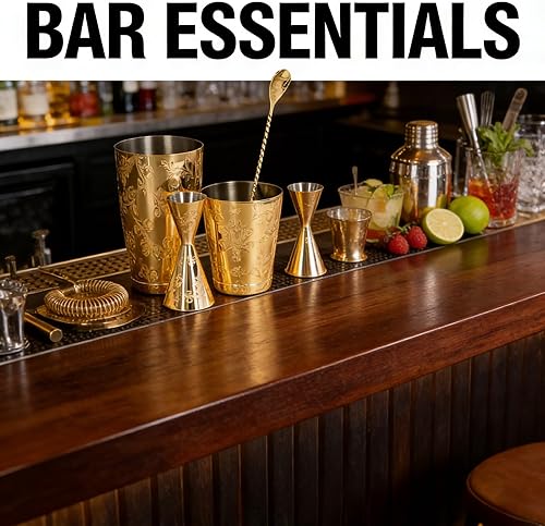 Miniatura 4 de Boston - Juego de coctelera de acero inoxidable 304, capacidad media, diseño de impresión vintage, juego de herramientas multifuncionales, fácil de