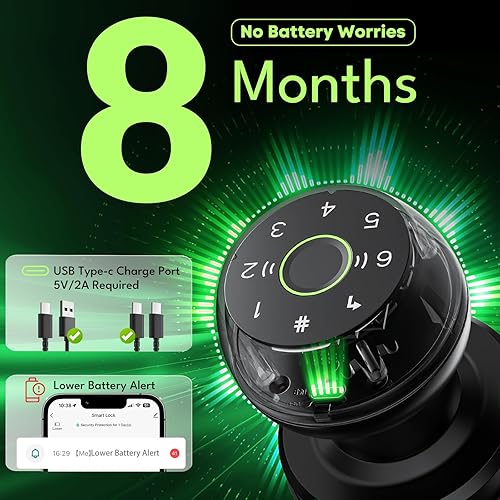 Miniatura 4 de Cerradura de puerta de huellas dactilares, perilla de puerta inteligente, pomos de puerta biométricos WiFi de 2.4 G con control de aplicación,