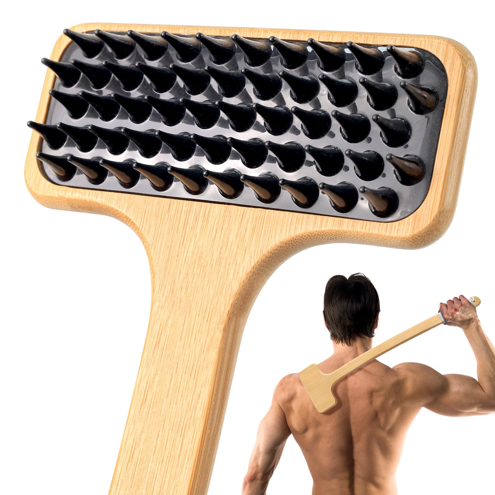 NURENDER Rückenkratzer Bambus, 55cm Extra Langer Griff Back Scratcher, Kratzhand Rückenkratzer, 2 in 1 Rückenmassagegerät und Körperkratzer für Erwachsene, Schwangerschaft, ältere Menschen