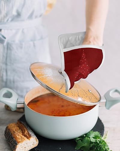 Miniatura 39 de Juego de 5 agarraderas de tela de toalla para cocina, antideslizantes y aislantes de calor, con bolsillo, guantes gruesos para horno, posavasos