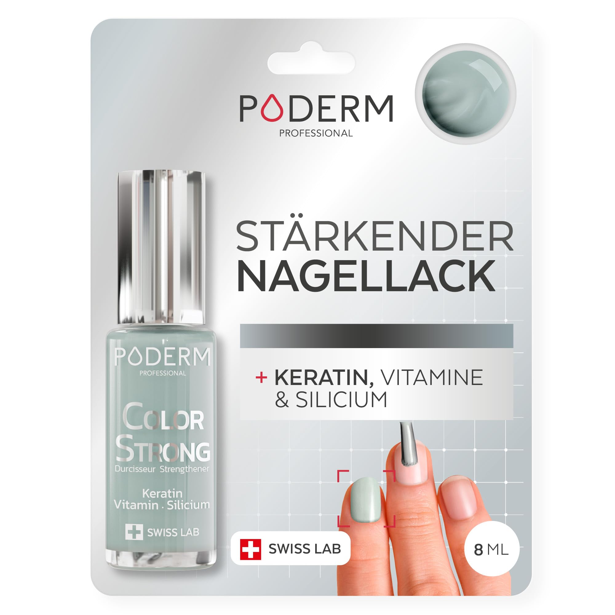 PODERM Nagelhärter Lack - Soft Sage | Repariert und Stärkt durch Semipermanenten Nagellack Geschädigte und Geschwächte Nägel | Biotin und Keratin | Entwickelt von einem Podologen in der Schweiz