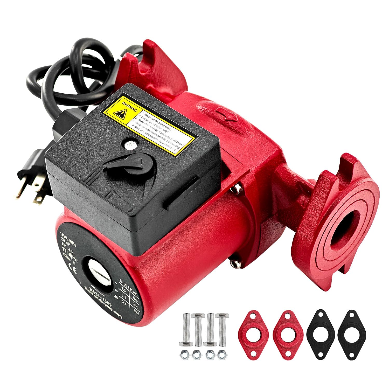 Photo 1 of 1/3HP Hot Water Circulator Pump compatible with Grundfos UPS26-150F | 115V | 60HZ | 3-Speed Cast Iron Recirculating Pump for Boiler Furnace Circulation Pump replace for 95906630 - w/Flanges 1"