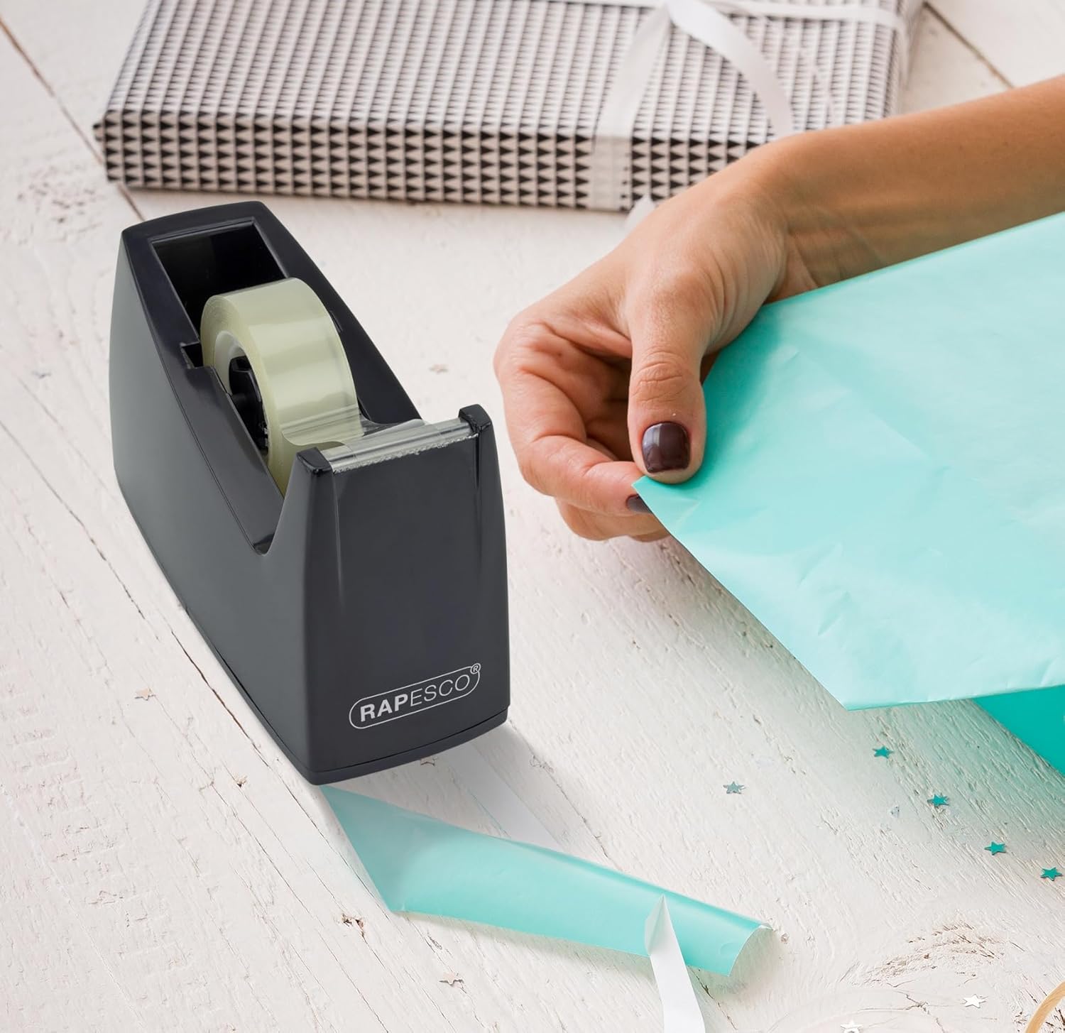 Rapesco 1619 300 Tape Dispenser & 4 Tape Rolls - Black