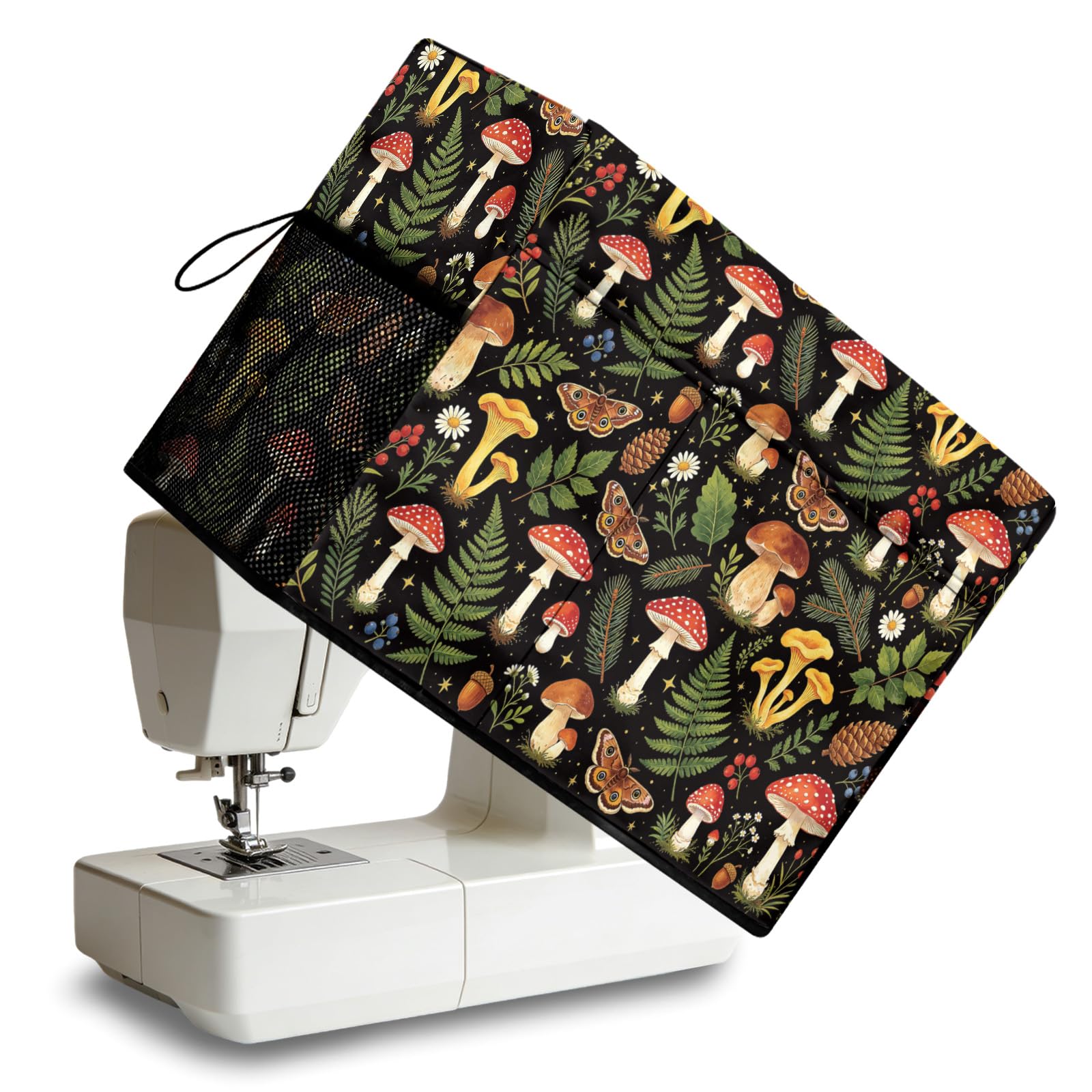 Peacoblue Sewing Machine Cover with Storage Pockets,Mushroom Sewing Machine Dust Covers for Standard Machines,Protective & Decorative Sewing Machine Case with Handle