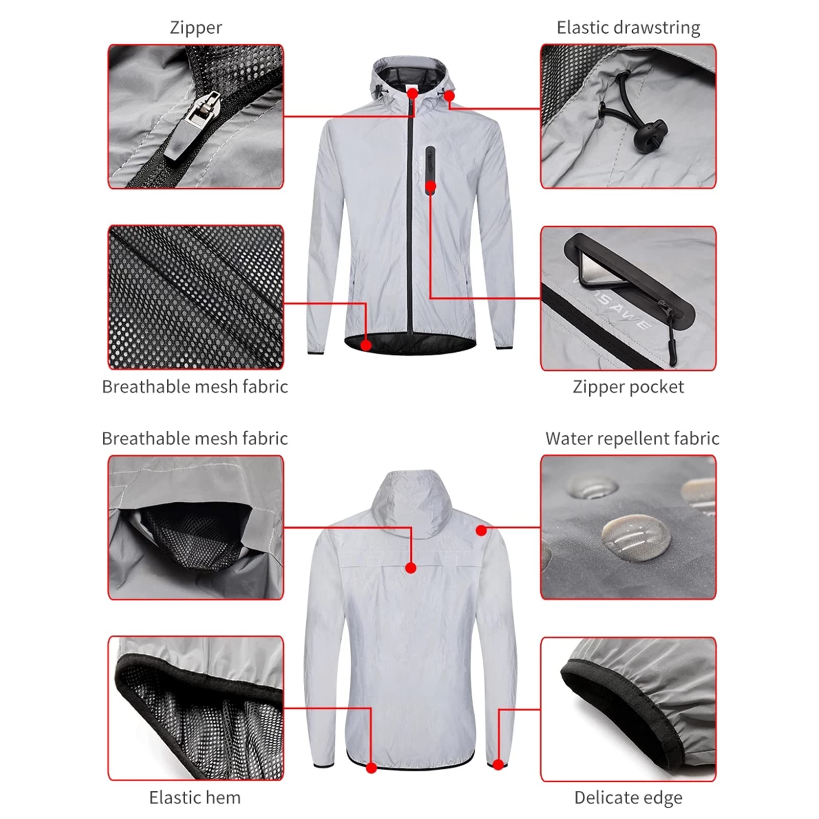 Chaqueta Reflectante con Capucha y Cortavientos Impermeable para Hombres Mujeres Ciclismo Senderismo Correr Hip Hop Chaqueta de Seguridad