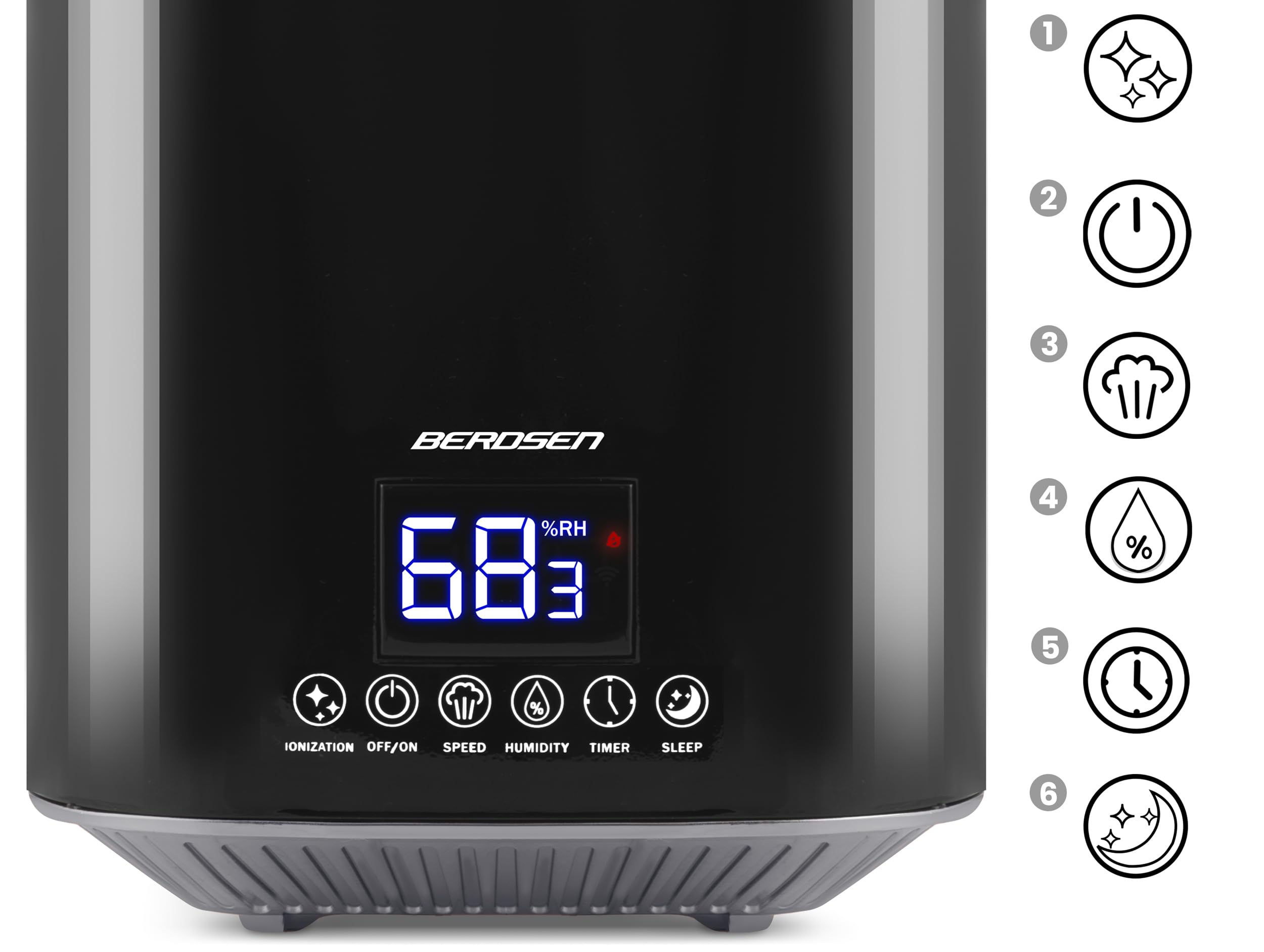 Berdsen Umidificatore Camera da Letto Umidificatore Ad Ultrasuoni Ionizzatore Aromaterapia Telecomando Umidificatore Camera Camera Camera Igrostato E Igrometro 2,6 L 3 Velocità Nero Grigio