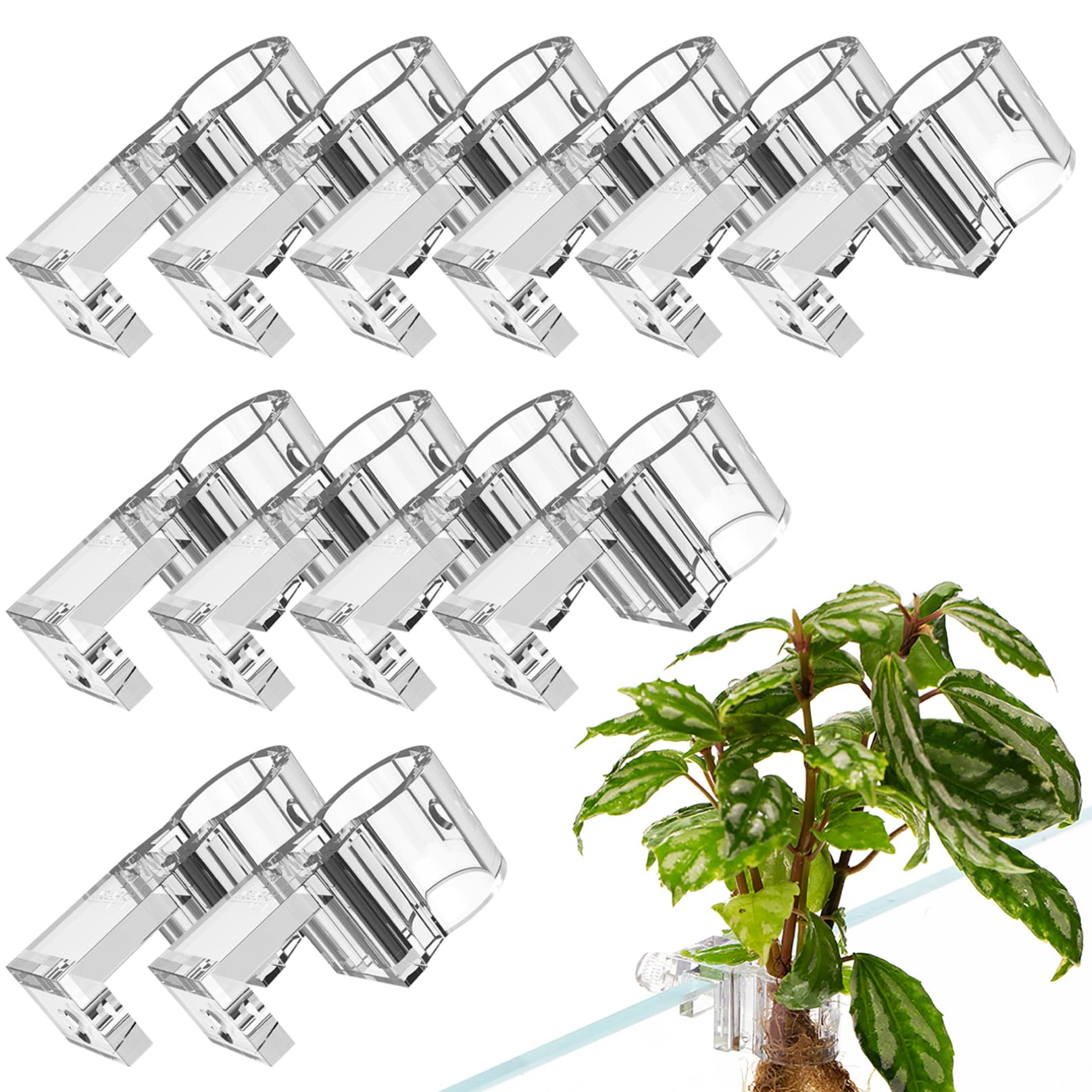 Bonalake 12Pcs Aquarium Plant Holder, Transparent Fish Tank Plant Holder with U-Shape Design for Easy Installation and Flexible Aquascaping