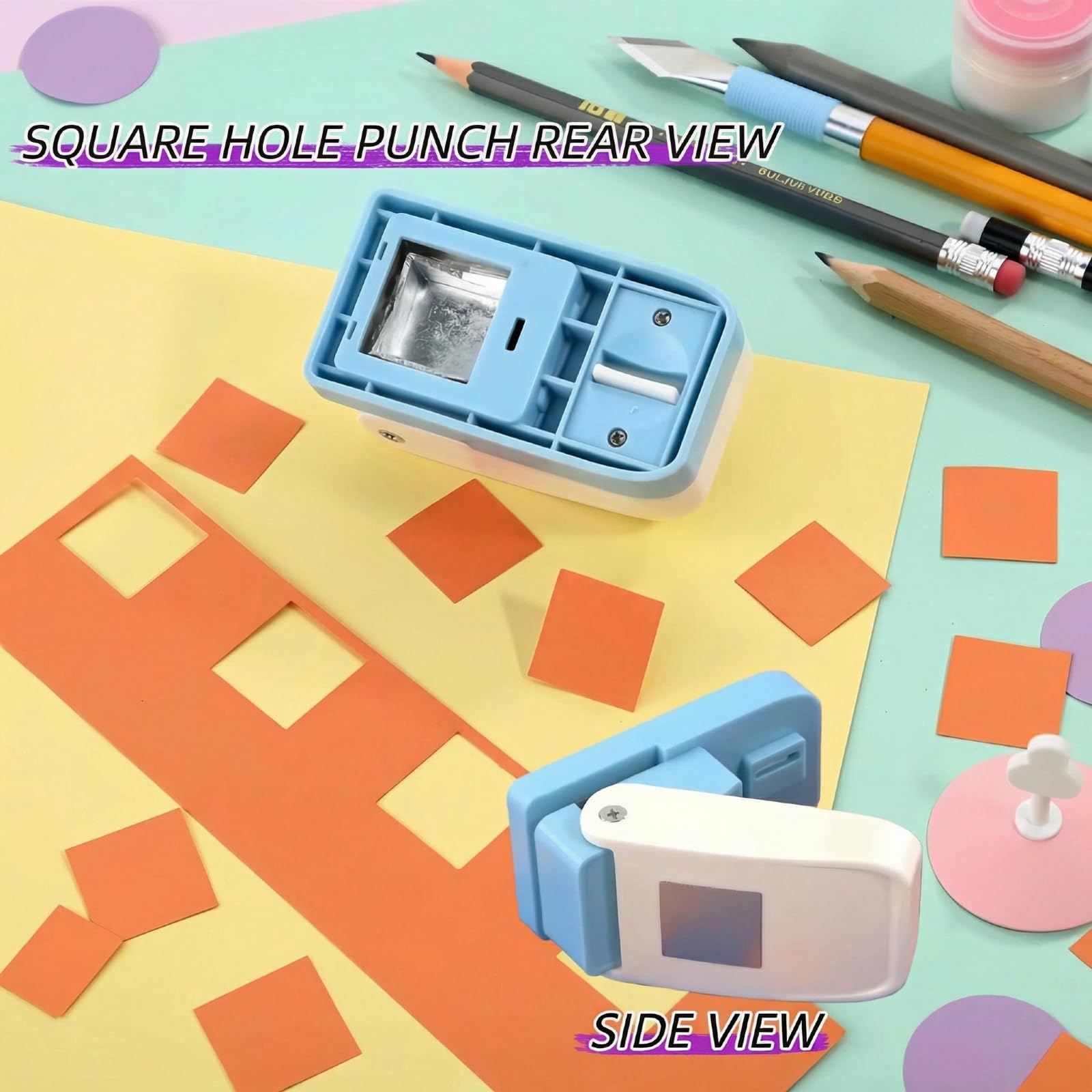 2,5 cm quadratischer Stanzer, Hebel-Bastelstanzer, tragbarer manueller quadratischer Stempel, Papierstanzer, ideal für Scrapbooking, Briefmarkenschneiden, DIY-Karten und Papierbastelarbeiten