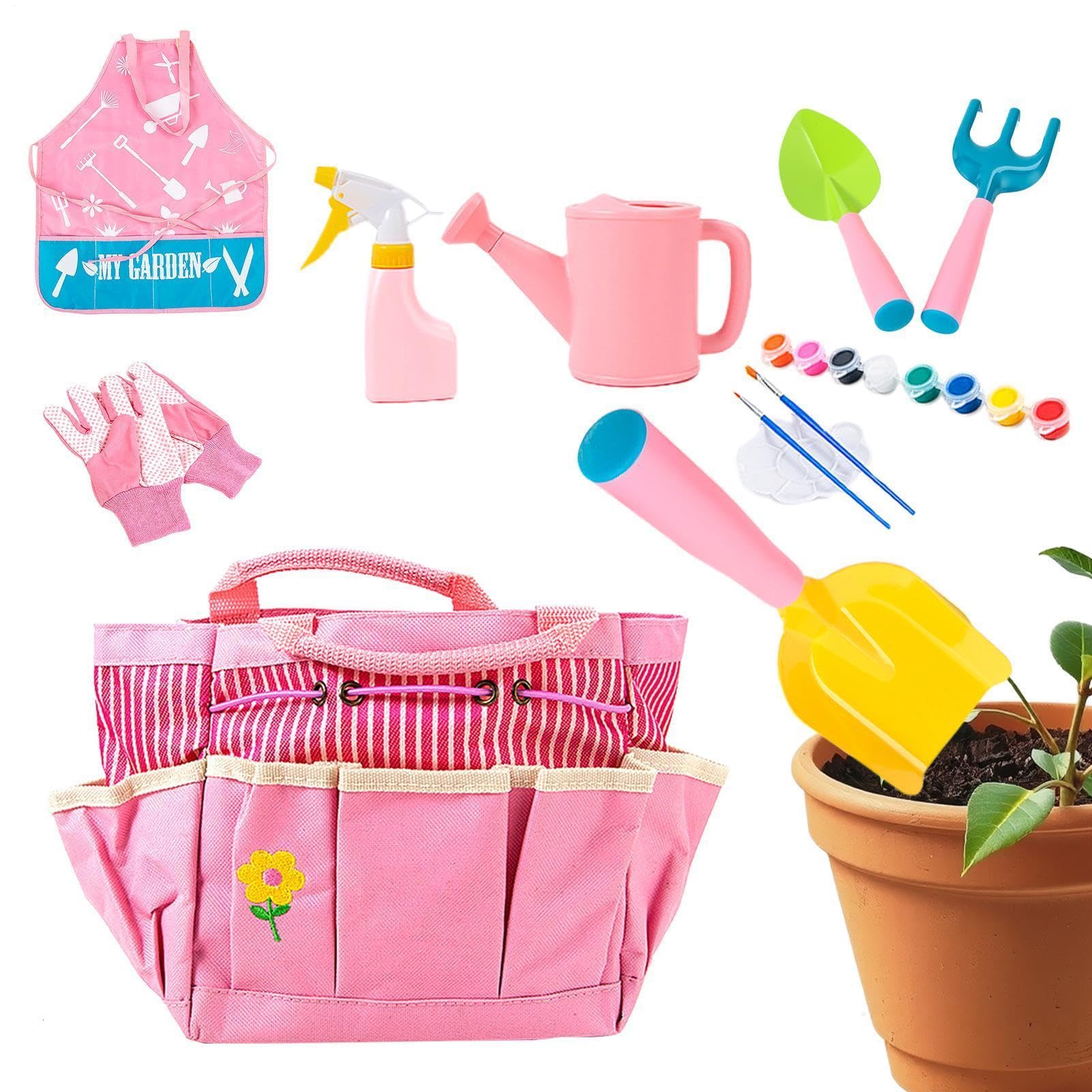 Ergonomic Kids Gardening Tools, Durable Rake Shovel Set Kit, Lightweight Design with Safe Grip Feature, no Slip Gloves Tool Set, Outdoor Gear with Colorful Style, Garden Tools for Backyard Family