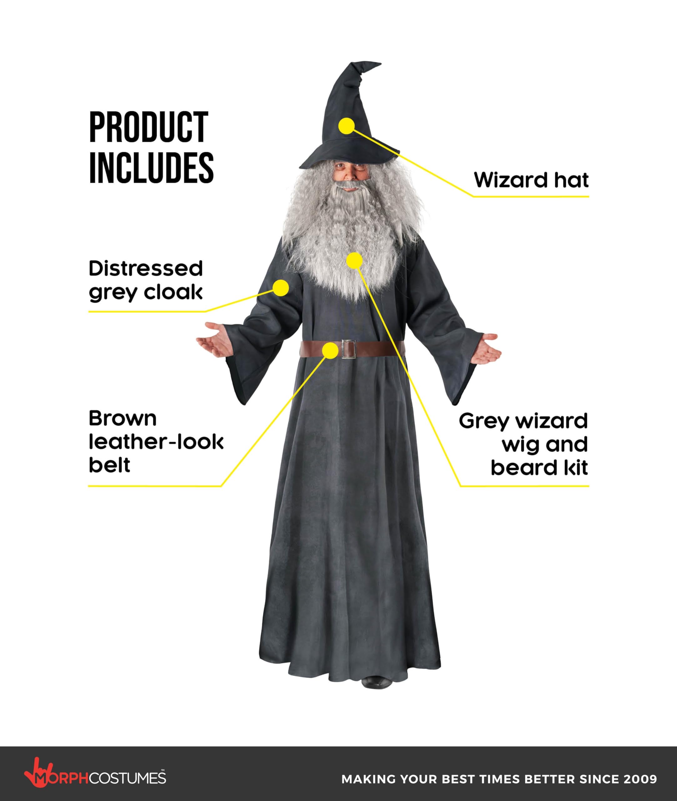 Morph Costume Sorcier Homme, Deguisement Sorcier Homme, Deguisement Magicien Adulte, Costume Film Adulte, Deguisement Cinema Adulte, Deguisement Halloween Homme, Costume Carnaval Homme