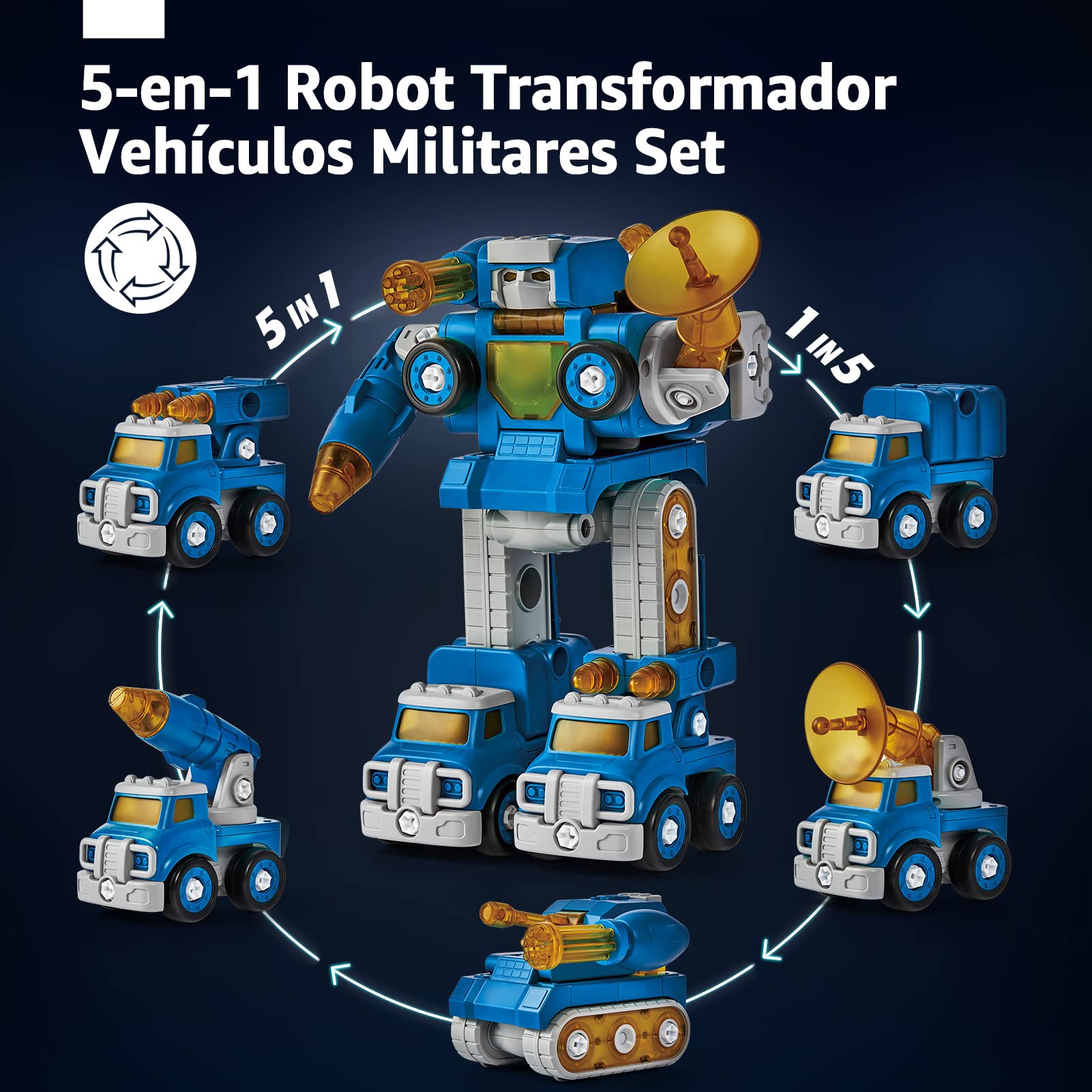 hahaland Robot Transformado Juguetes Niños 4 5 Años, 5 en 1 Coches Juguetes de Montaje Coches para Niños 4 5 6 7 8 Años Regalos Originales