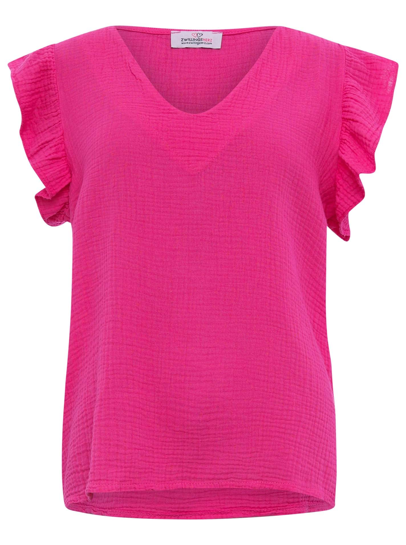 Zwillingsherz Musselin Bluse aus 100% Baumwolle mit V-Ausschnitt & Rüschen – Hochwertige Tunika Oberteile für Damen Frauen Mädchen - Kurzarmshirt Top Shirt - Locker luftig perfekt für Frühling Sommer