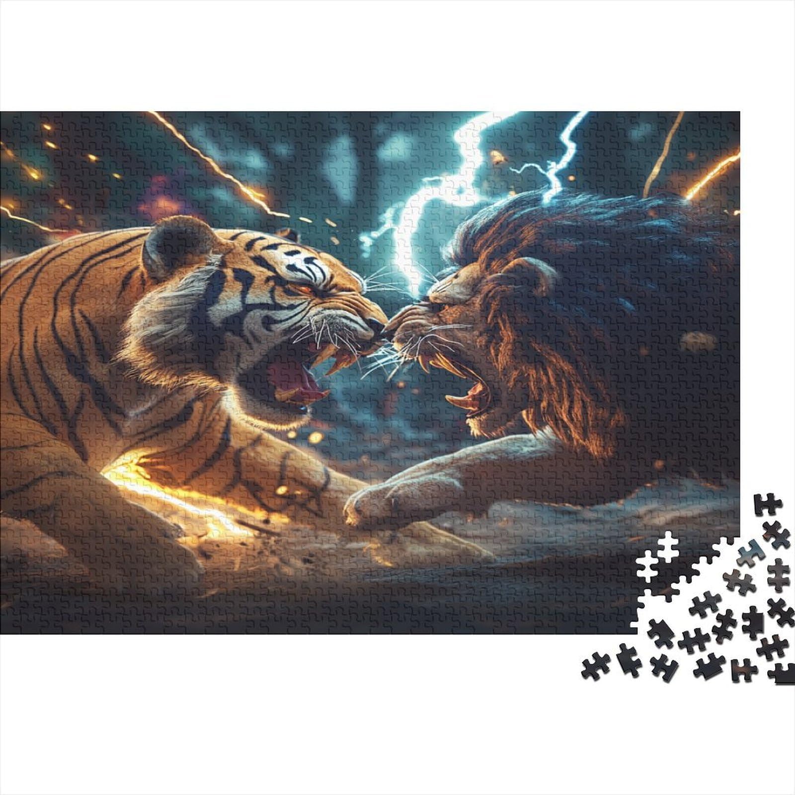 Tiger Lion Battle 1000 Piece Jigsaw Puzzle Adult Relax Decor โ image 1
