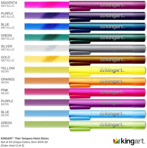 Miniatura 4 de KINGART 574-24 TEMPERA PAINT - Juego de 24 colores intensos, pintura de témpera sólida para niños, secado súper rápido, no tóxica, funciona muy bien