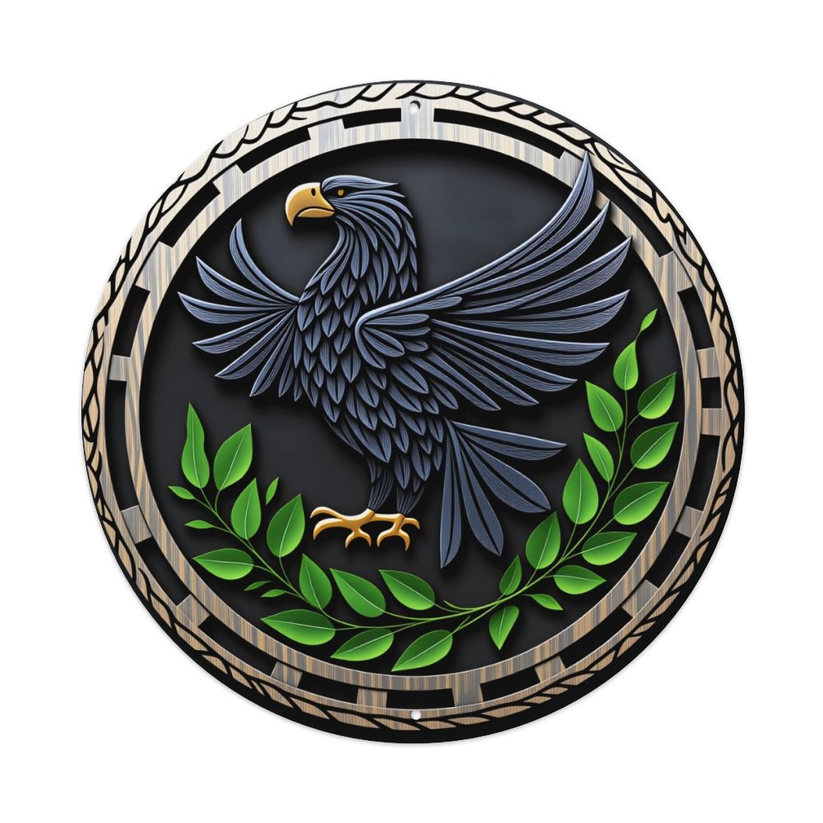 Eagle Wings Laurel Circle Emblem Round Tin Sign Vintage Style Metal Sign Home Bar Garden Wall Plaque Decor Metal Poster 8x8 Inch