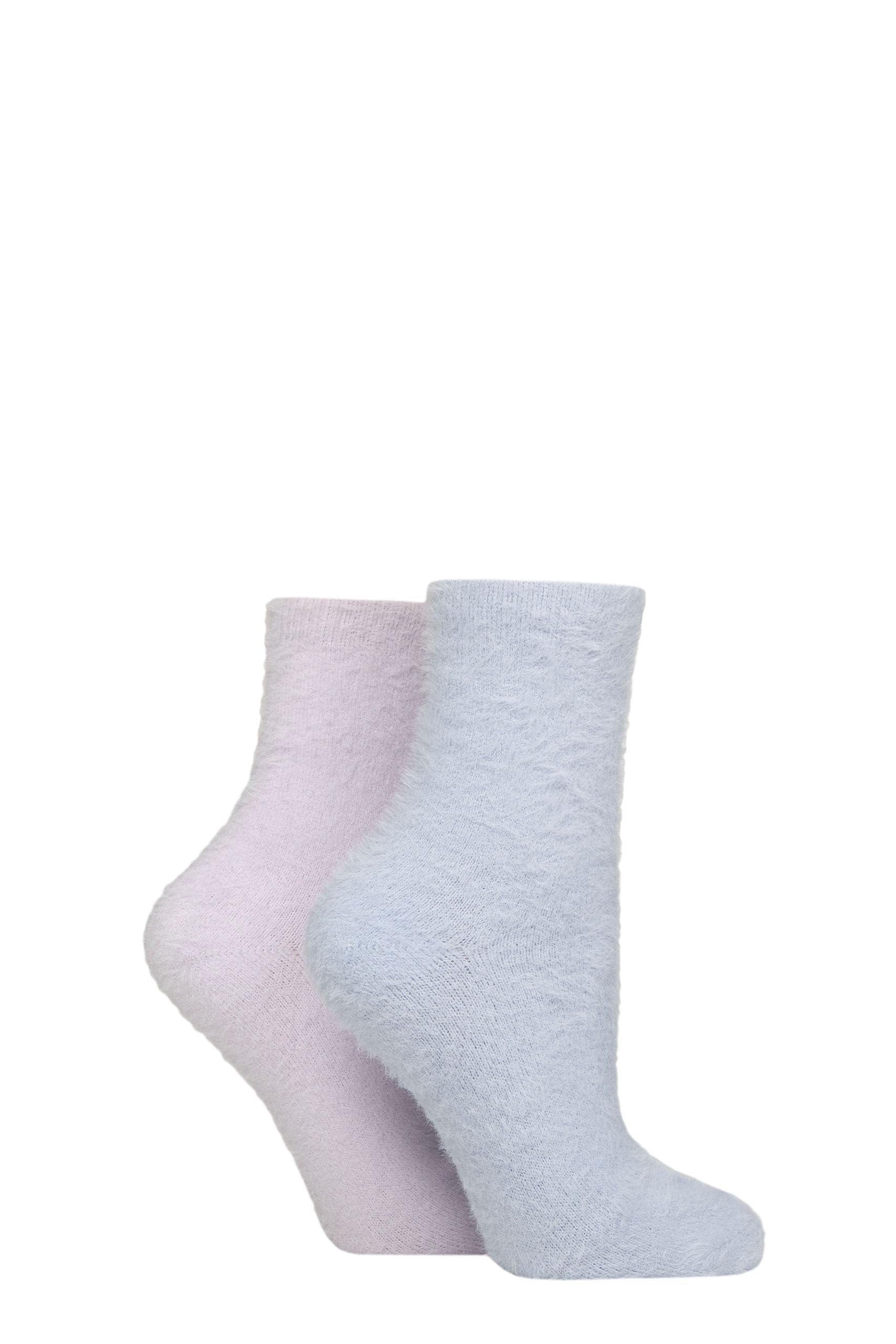Sockshop Women's Lilac / Pink Wildfeet ’S 2 Pair Fluffy Feather Socks – Super Soft Cosy Bed Or Lounge, Fuzzy Texture Indoor Comfort, Relaxing, Gifting 4-8 (Uk, Numeric, 4, 8, Regular, Regular, Lilac/Pink)